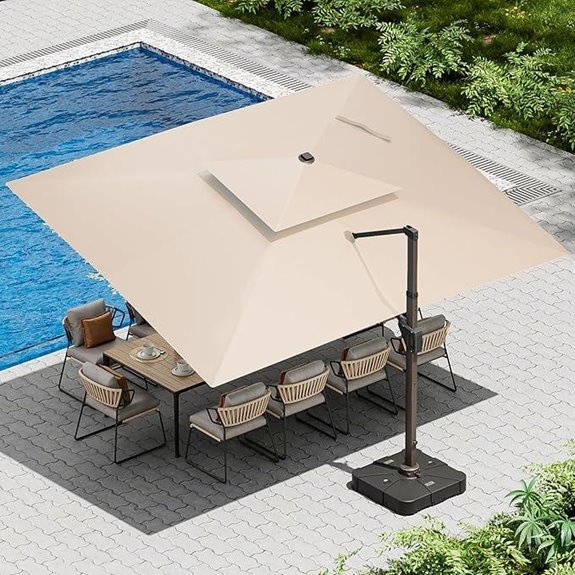10x13 FT Cantilever Patio Umbrella with LED Lights (Beige)