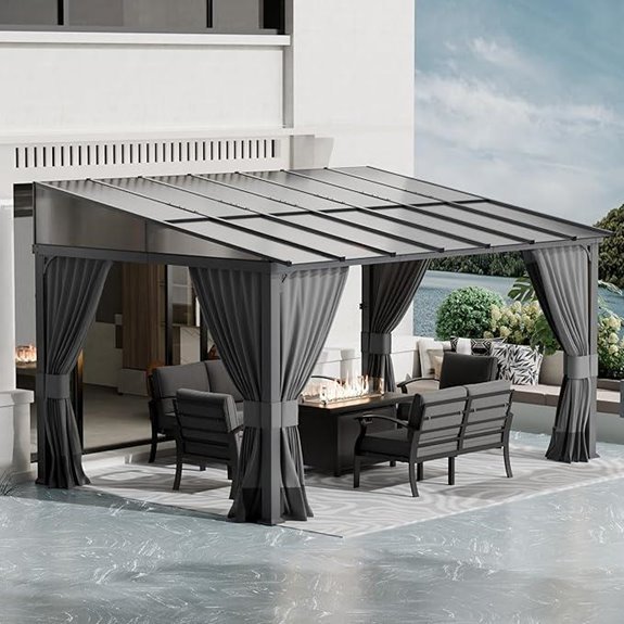 10x14FT Wall Mounted Hardtop Gazebo with Curtains