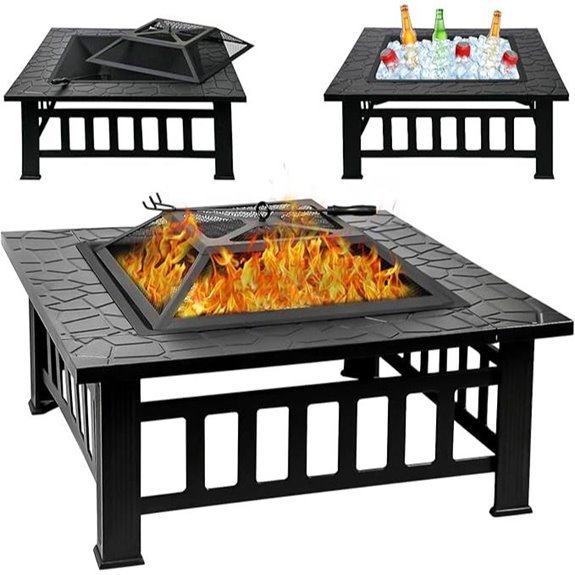 32 Inch 3-in-1 Metal Square Fire Pit Table