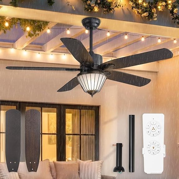 52 Inch Waterproof Outdoor Ceiling Fan with Remote (Black)