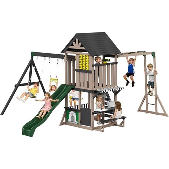 10 Best Rated Backyard Playsets for 2026 10 Albott Wooden Swing Set for Kids 11-in-1 Playset with Playhouse and Slide