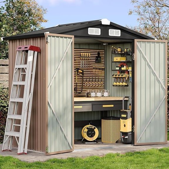 Aoxun 6.2x4 FT Outdoor Metal Storage Shed (Brown)