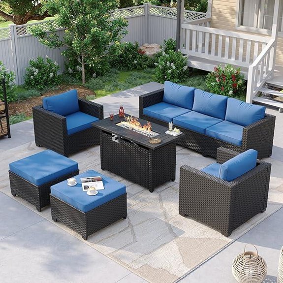 Aoxun 6-Piece Patio Furniture Set with Fire Pit Table (Navy Blue)