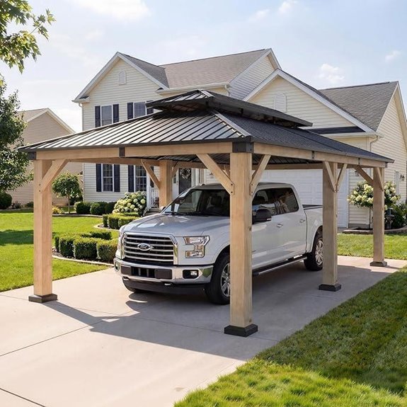 5 Best Gazebos for Heavy Snow in 2026 (Built Strong) 3 Aoxun 12' x 20' Cedar Wood Hardtop Carport for 2 Cars