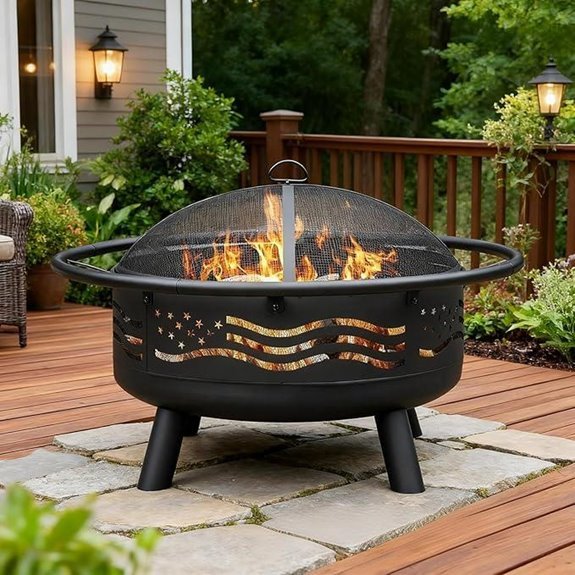 Breezz 32 Inch American Flag Fire Pit with Accessories
