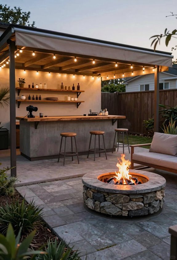 10 Budget-Friendly Backyard Fire Pit Landscaping Ideas 6 budget bar under awning setup