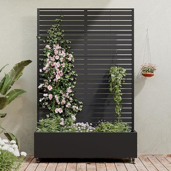 Casaphoria Metal Raised Garden Bed with Trellis and Wheels (Black-Louver)