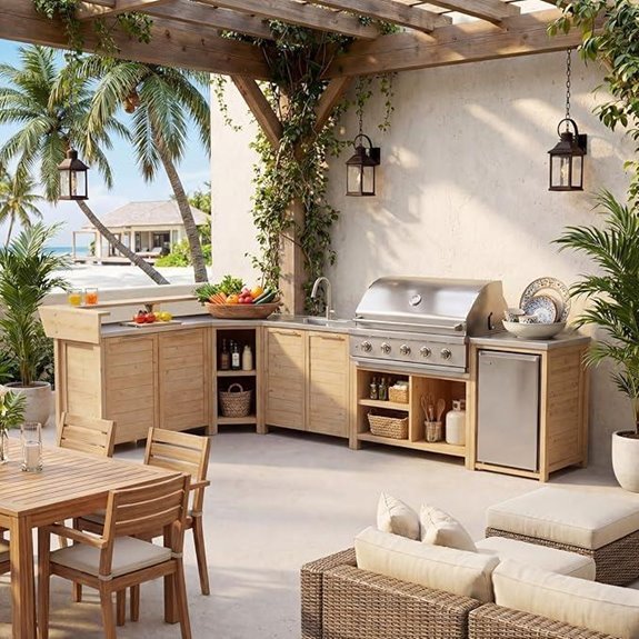 10 Best Modular Outdoor Kitchens for 2026 5 MOUMON Cedar Patio Kitchen Storage Cabinet with Countertop