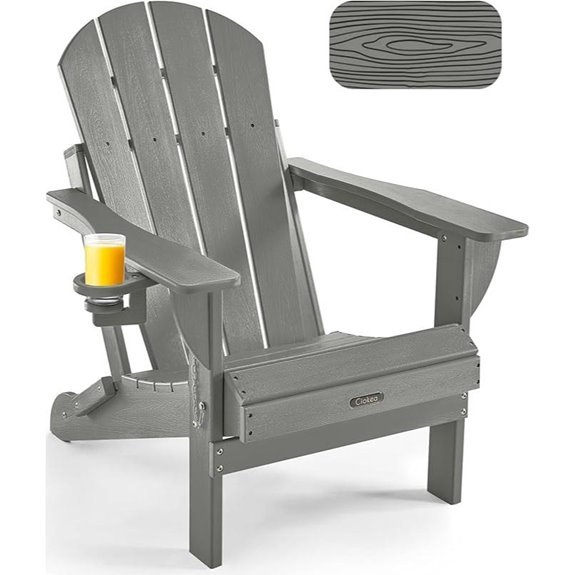 Ciokea Folding Adirondack Chair with Cup Holder (Grey)