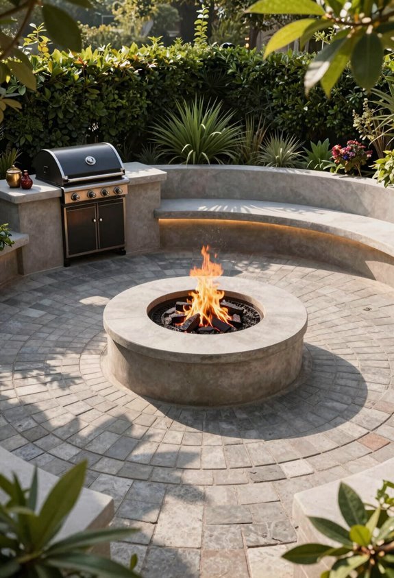 circle fire pit patio concentric pavers 240 sq ft