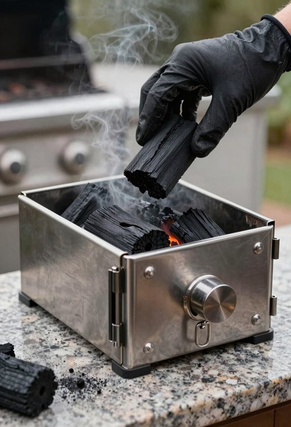 coals stored in metal container