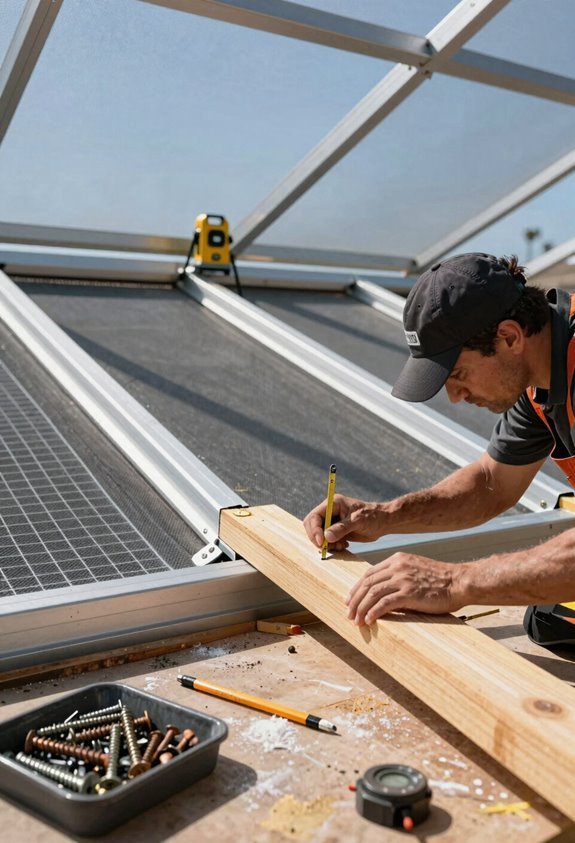 How to Build a DIY Screened-In Patio in 10 Steps 6 crown up notch trim rafters