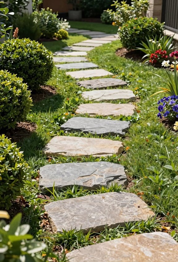 curved stepping stone path thyme