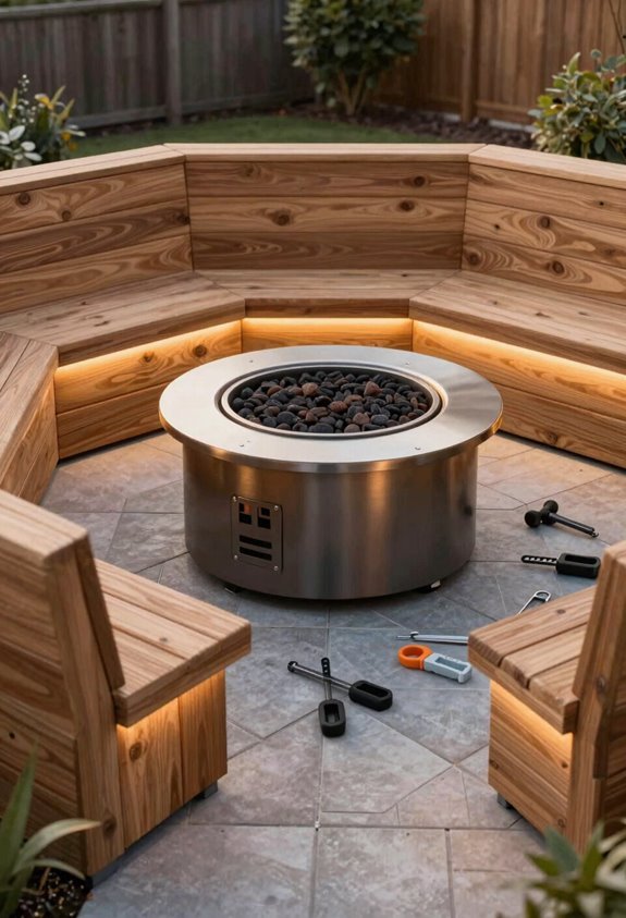 diy stone fire pit seating