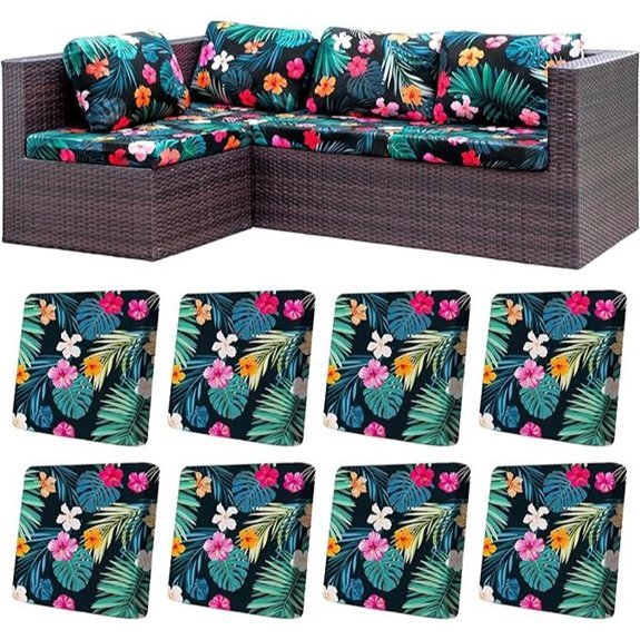 8Pcs Stretch Patio Cushion Covers Washable Flowered Leaves