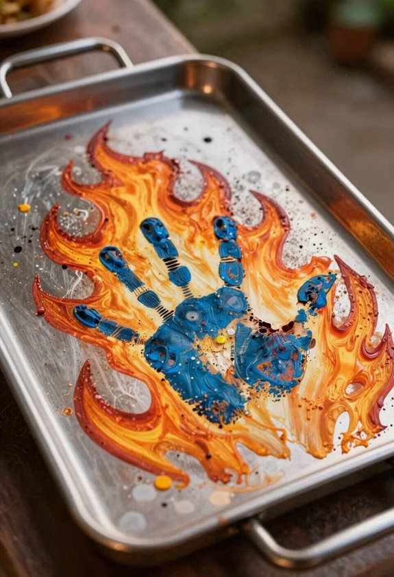 DIY Custom Grilling Plate for Daddy 4 enamel handprint flame bisque