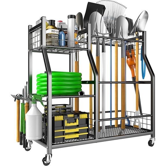 EVERHANGER Garden Tool Organizer Stand with Lockable Wheels