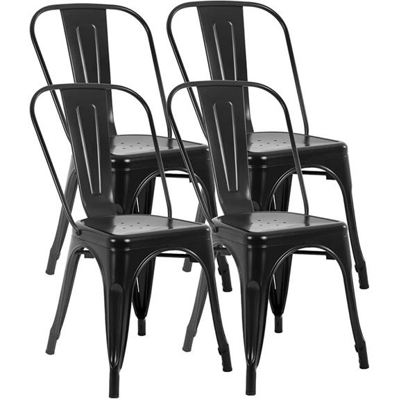FDW Metal Dining Chairs Set of 4 (Black)