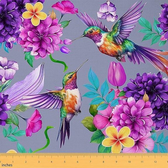 Feelyou Hummingbird Floral Upholstery Fabric 1 Yard Purple Gray