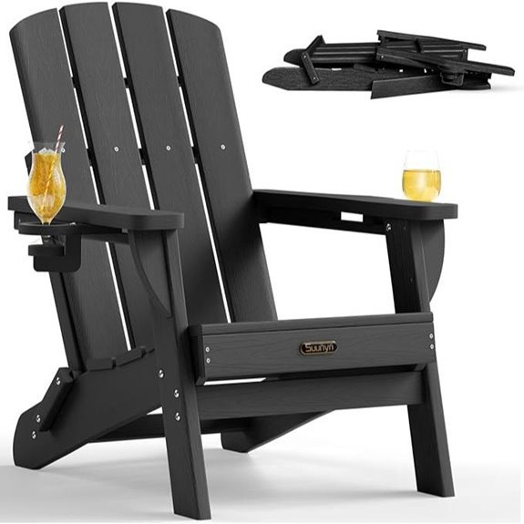 Folding HDPE Adirondack Chair with Cup Holders (Black)