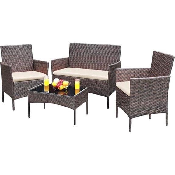 Greesum 4-Piece Wicker Patio Furniture Set with Cushions
