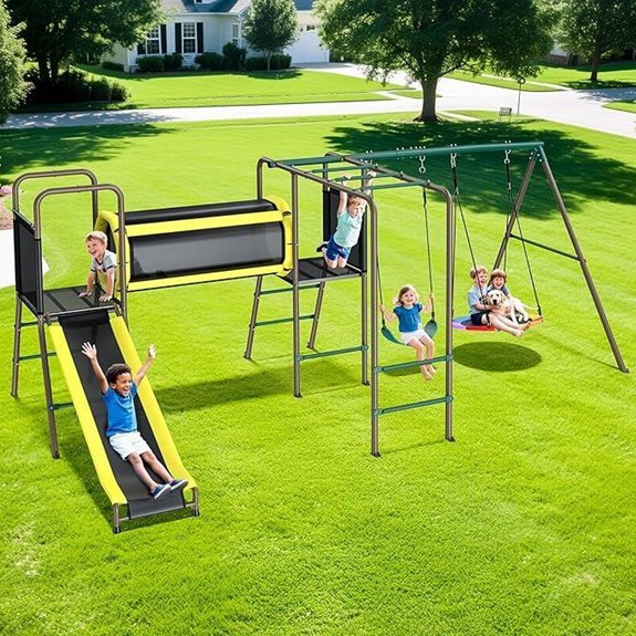 10 Best Rated Backyard Playsets for 2026 2 Hapfan 660lbs 5-in-1 Metal Swing Set for Kids 3-12
