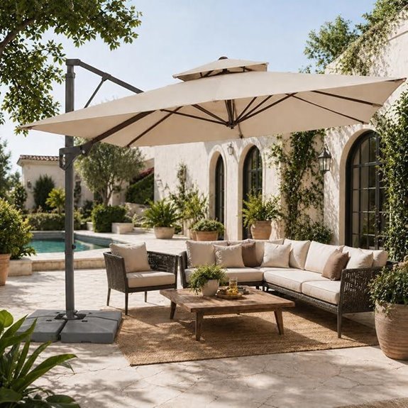 JEAREY 9x9 ft Cantilever Patio Umbrella with 360° Rotation