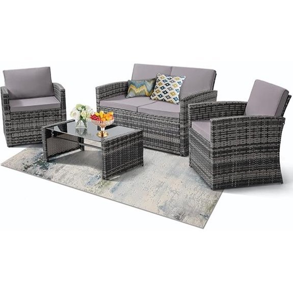KROFEM 4-Piece Wicker Patio Furniture Set with Glass Table
