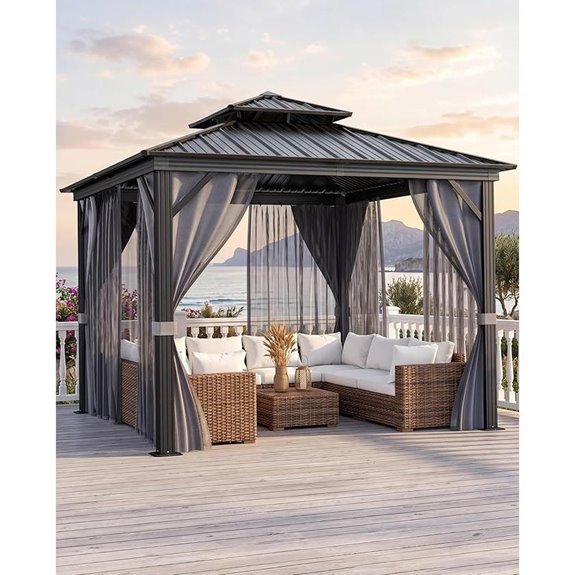 14 Best Gazebos for High Winds in 2026 4 KYBOLT 10x10 Ft Hardtop Gazebo with Nettings and Curtains