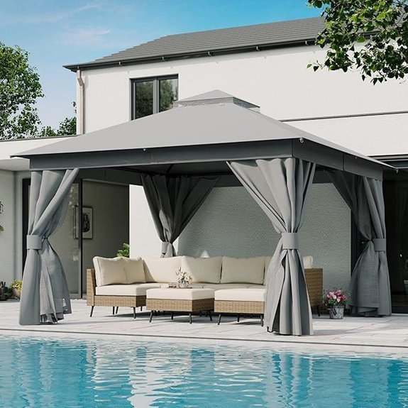 LAUSAINT HOME 12'x12' Outdoor Gazebo with Double Roofs and Netting