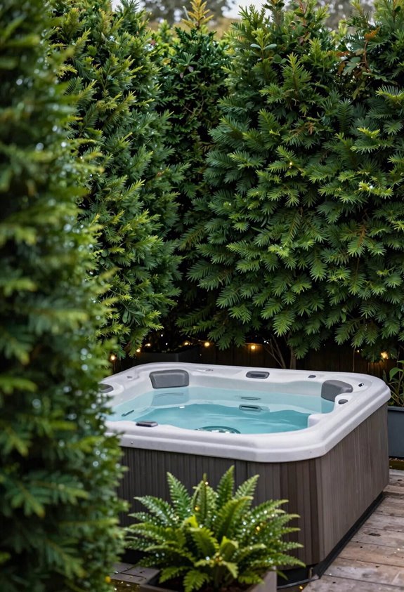 10 Best Backyard Ideas for Hot Tub Placement and Design 6 layered evergreen privacy screen design