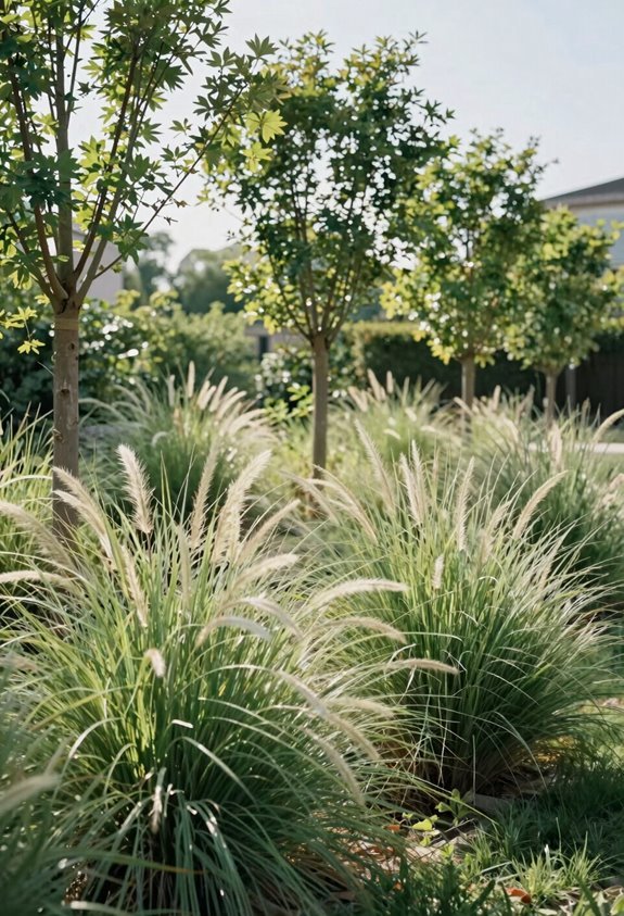 layered grasses small trees screening