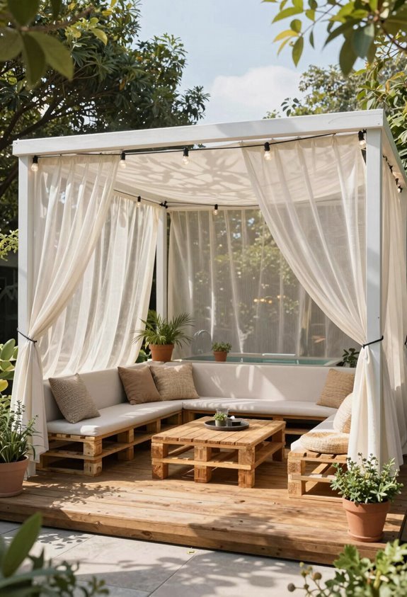 layered pavilion and sail shade setup