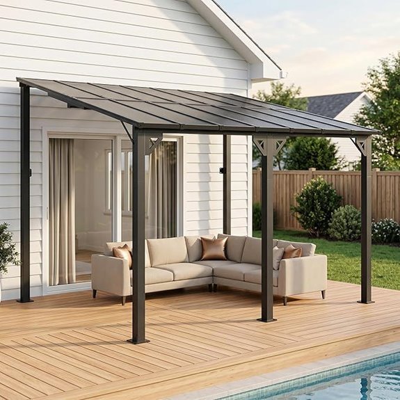 Lean-to Gazebo Pergola with Polycarbonate Roof Carbon Steel Frame