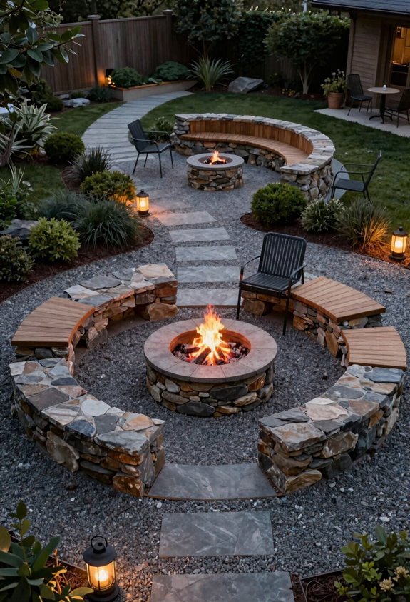 10 Budget-Friendly Backyard Fire Pit Landscaping Ideas 10 mix fixed and movable seating