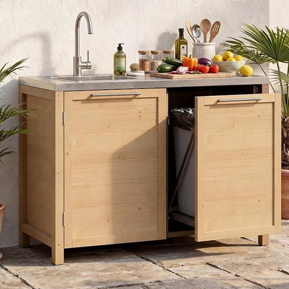 MOUMON Outdoor Kitchen Sink Cabinet with Trash Bin Storage
