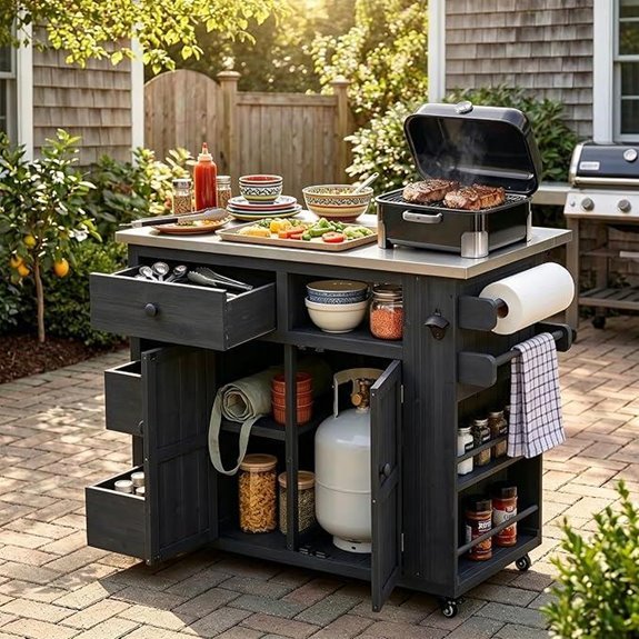 10 Best Outdoor Kitchen Islands for 2026 (Entertain Like a Pro) 8 Outdoor Solid Wood Kitchen Island with Storage & Grill Cart