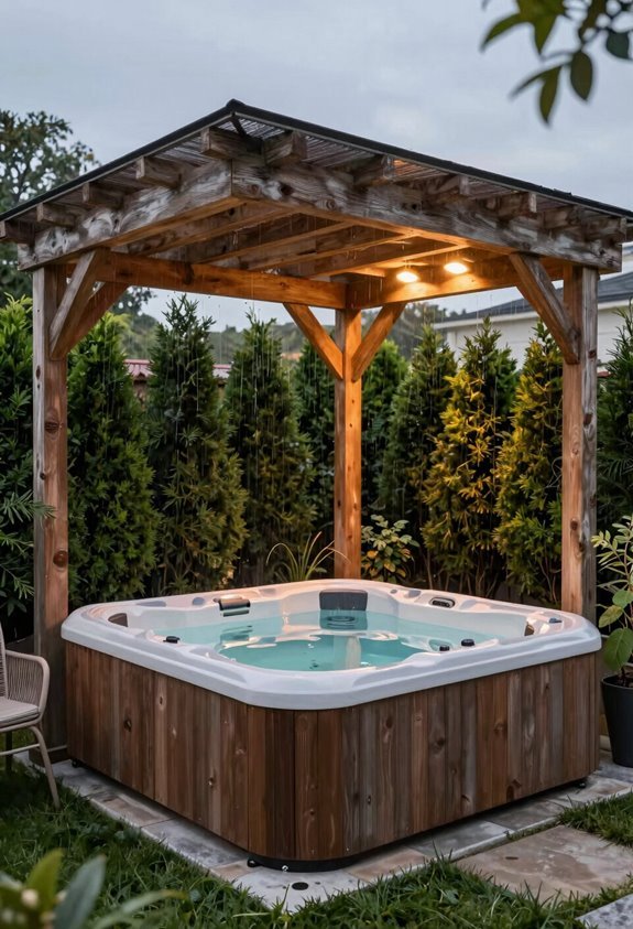10 Best Backyard Ideas for Hot Tub Placement and Design 9 pergola shelter for soaking and ambiance