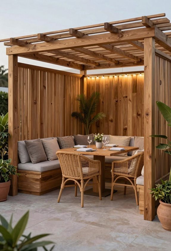 private patio dining with screens