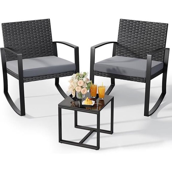 Qsun 3-Piece Patio Rocking Bistro Set (Grey Cushion)