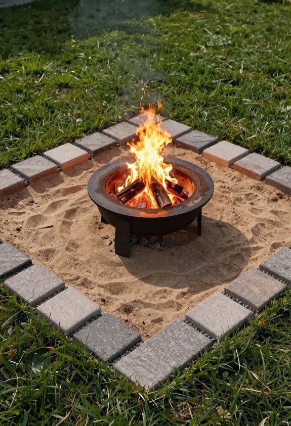 Can You Put a Fire Pit on Grass? 4 sand base pavers fire pit barrier
