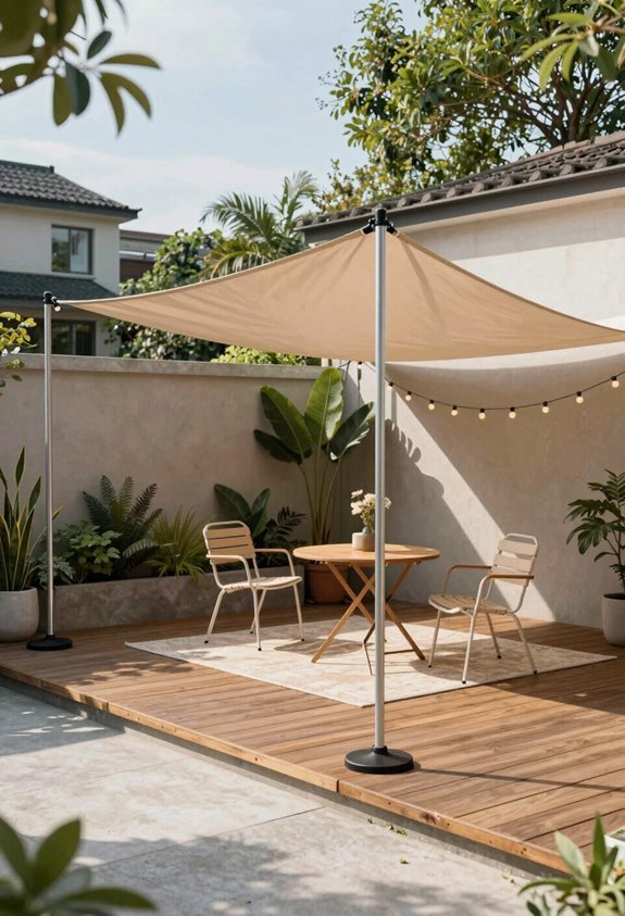 5 Low Cost Patio Ideas Under $500 3 shade sail portable budget quick installation