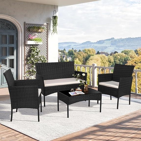 Shintenchi 4-Piece Outdoor Wicker Patio Furniture Set (Black)