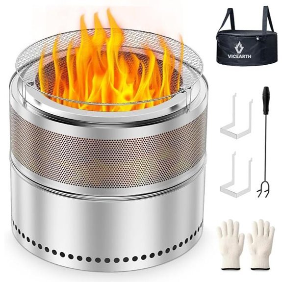 Smokeless Fire Pit with Grill Grate 20 Inch