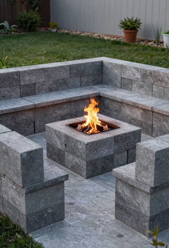 10 Budget-Friendly Backyard Fire Pit Landscaping Ideas 8 stacked cinder block benches around fire pit