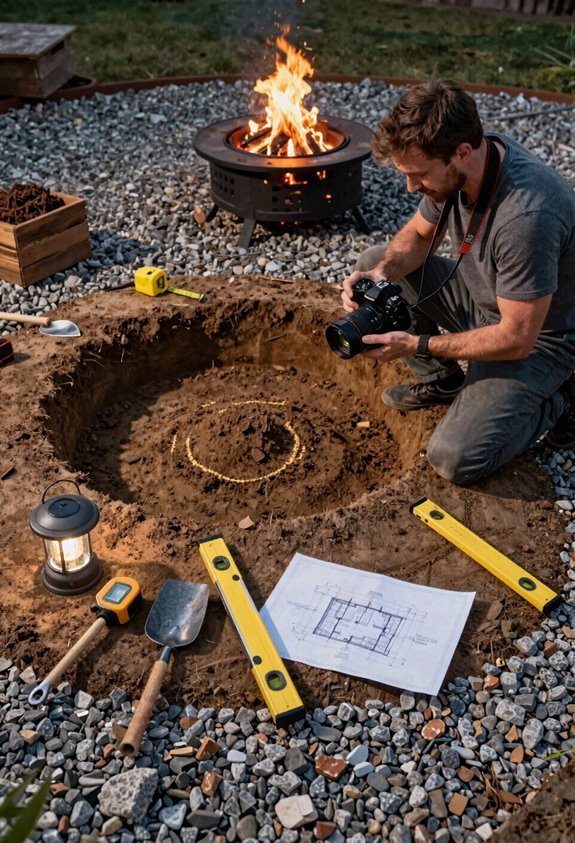 Do It Yourself Outdoor Fire Pit Build Guide 3 stake mark and dig fire pit footprint