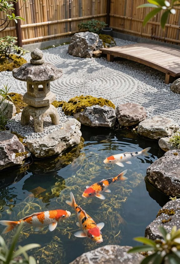 10 Backyard Koi Pond Ideas That Transform Your Space 7 stone lanterns raked gravel privacy bamboo