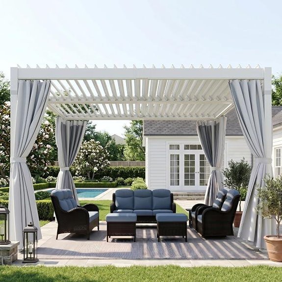 10' x 12' Aluminum Louvered Pergola with LED Lights