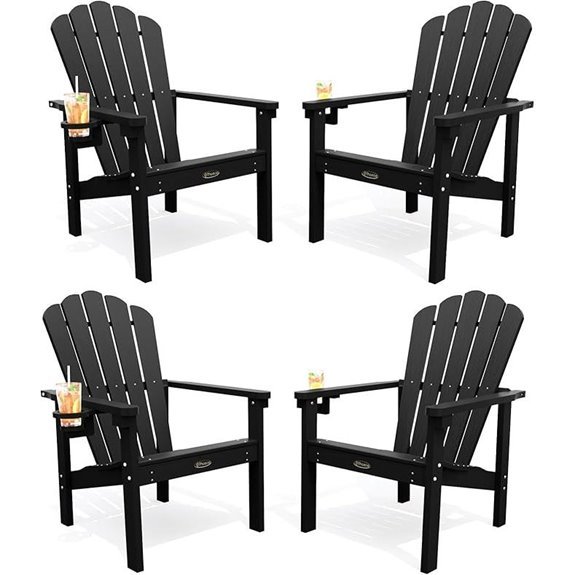 THOEOE Stackable Adirondack Chairs Set of 4 HDPE All-Weather with Cup Holder Black
