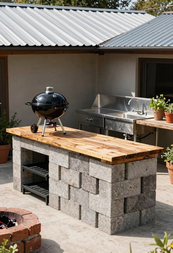 three cinder blocks concrete slab
